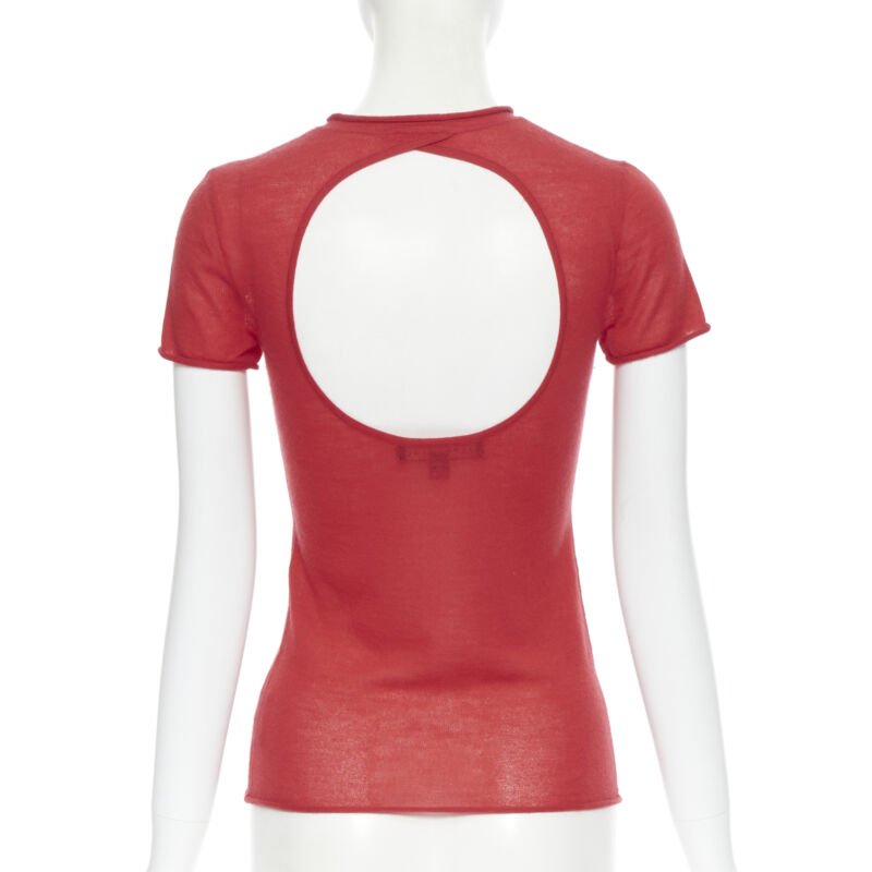 RALPH LAUREN  100% cashmere circle cut out back short sleeve knitted top XS