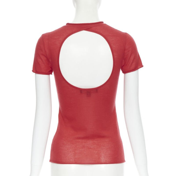 RALPH LAUREN  100% cashmere circle cut out back short sleeve knitted top XS