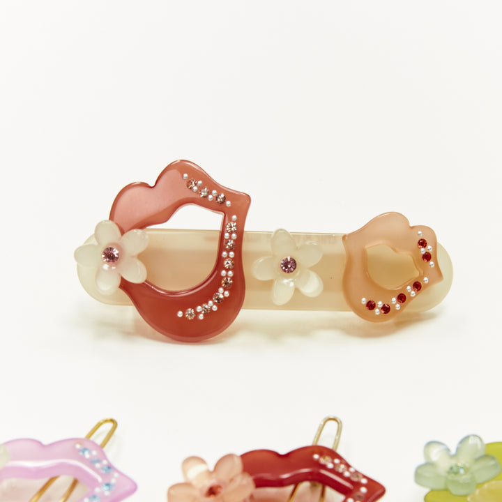 CHIC & MODE Alexandre Zouari colourful crystal singing lips flowers clips X4