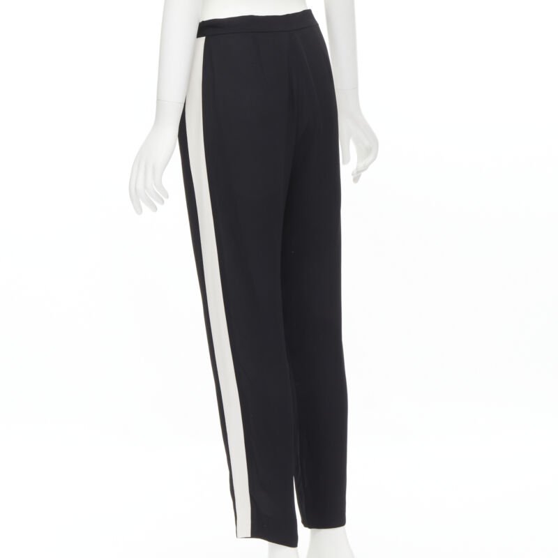 LANVIN 2013 Alber Elbaz 100% viscose white stripe black trousers FR36 S