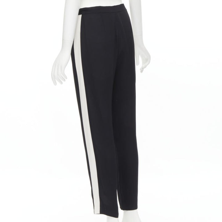 LANVIN 2013 Alber Elbaz 100% viscose white stripe black trousers FR36 S