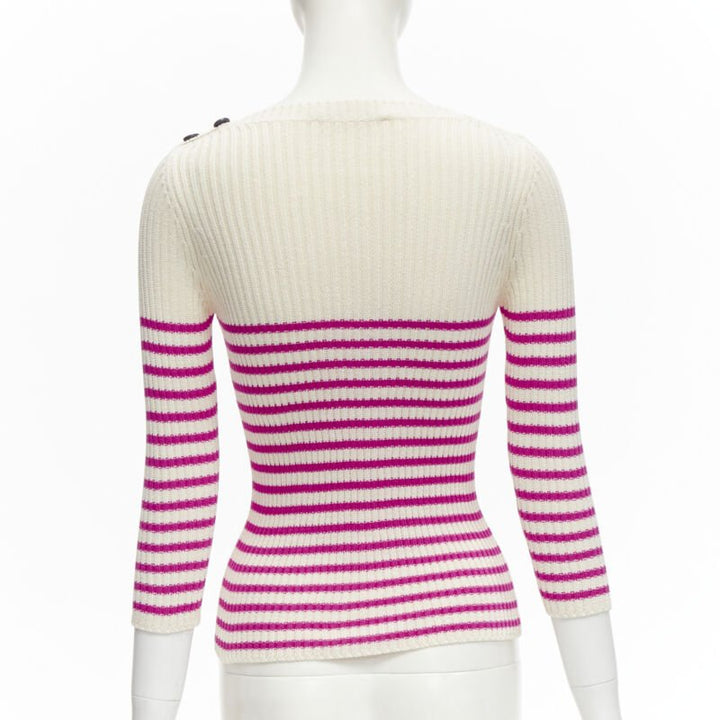 CHRISTIAN DIOR 2022 Mariniere pink nautical sailor stripe logo ribbed top FR34