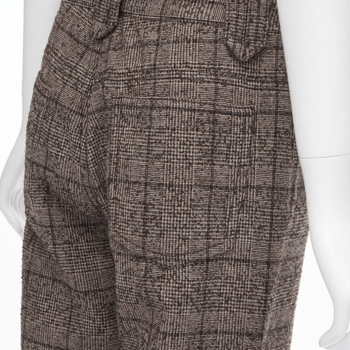 MARC JACOBS brown check tweed boucle wide leg cropped pants US2 XS