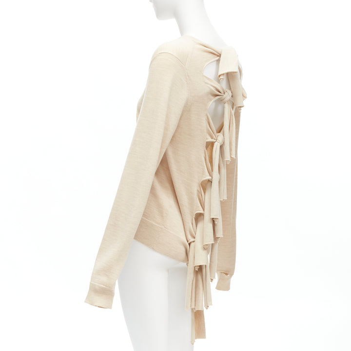 OLD CELINE Phoebe Philo beige wool silk knot tie back cut out sleeves sweater M