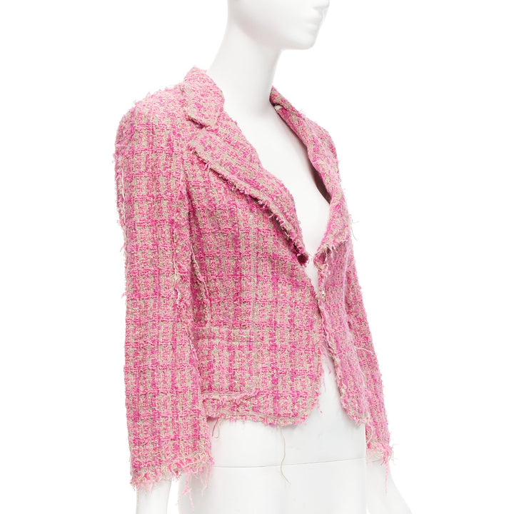 JUNYA WATANABE 2008 pink distressed tweed fitted cropped jacket S