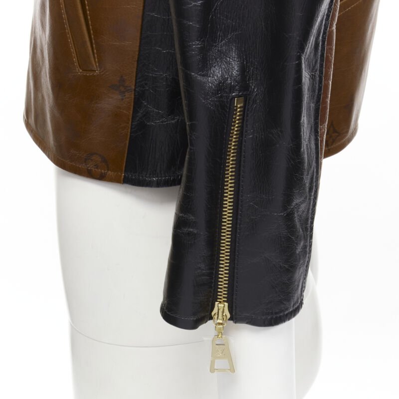LOUIS VUITTON 2022 Tattoo Monogram cropped calfskin leather biker jacket FR43 XS