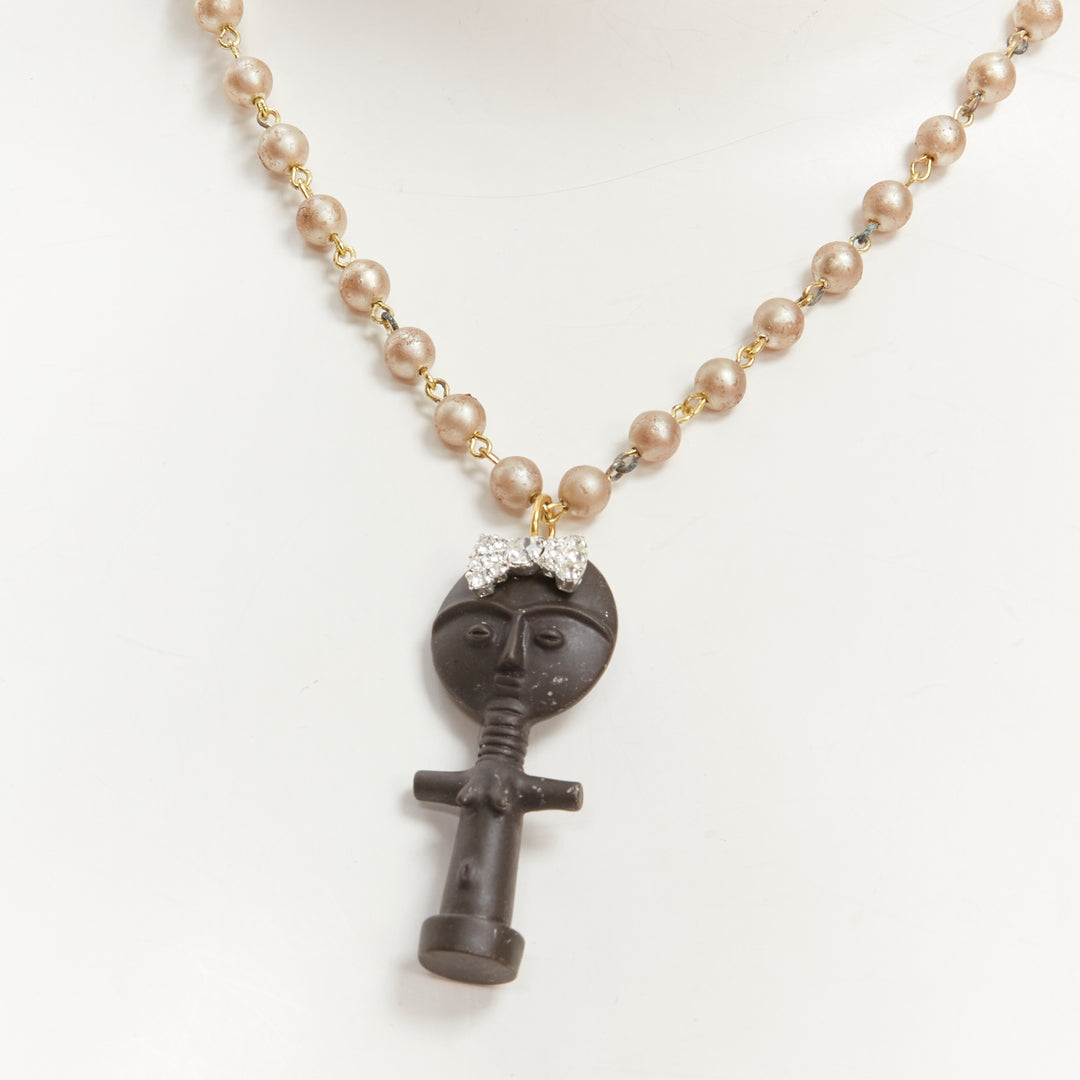 LE BIJOUX DE SOPHIE black crystal aboriginal statue pearl chain necklace