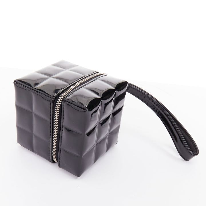CHANEL 2003 black patent leather Rubiks Cube CC logo clutch bag
