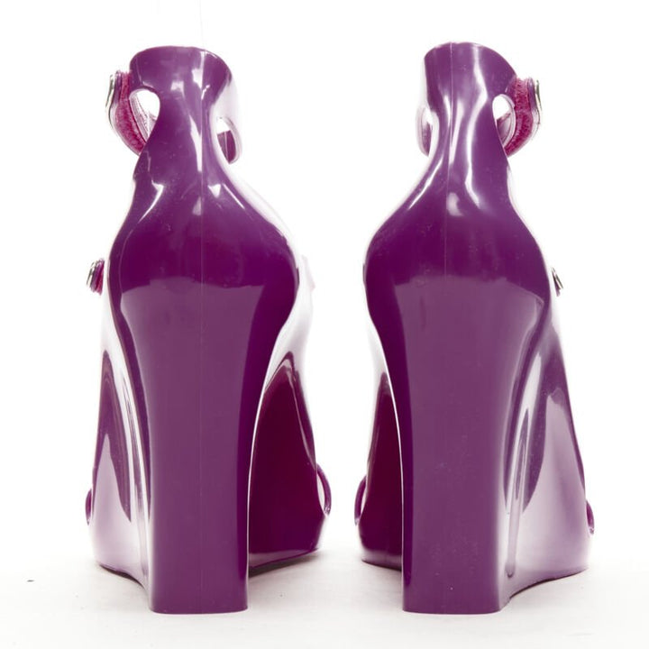 LOUIS VUITTON Y2K purple rubber T-strap logo magic tape wedge sandal EU36