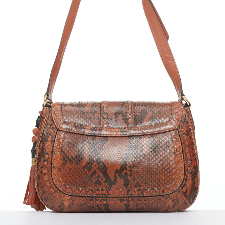 GUCCI 2011 Snaffle Bit Medium Shoulder Bag orange scaled leather crosbody bag