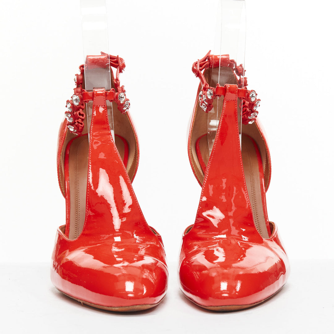OLD CELINE Phoebe Philo Tango red patent crystal t-strap heels EU38