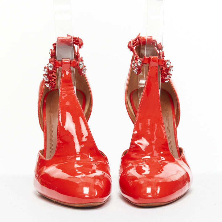 OLD CELINE Phoebe Philo Tango red patent crystal t-strap heels EU38