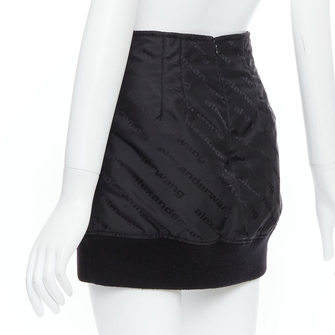 ALEXANDER WANG black logo print deconstructed bomber nylon mini skirt US0 XS