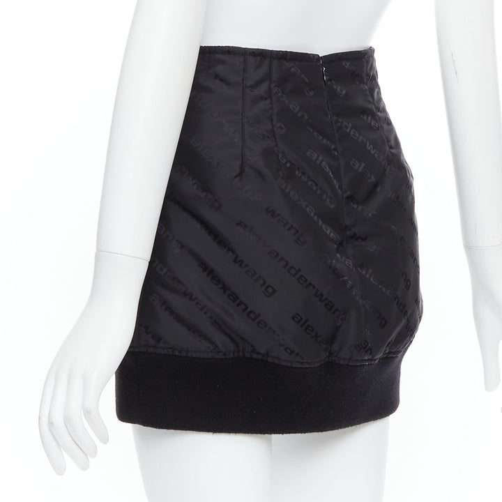 ALEXANDER WANG black logo print deconstructed bomber nylon mini skirt US0 XS