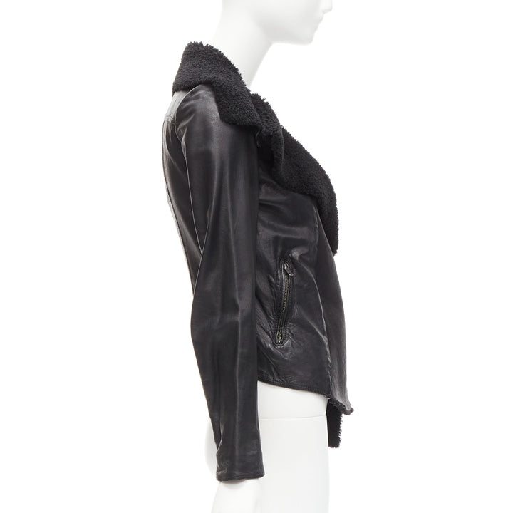 ALL SAINTS Nene black sheepskin leather shearling lined biker jacket UK8 S