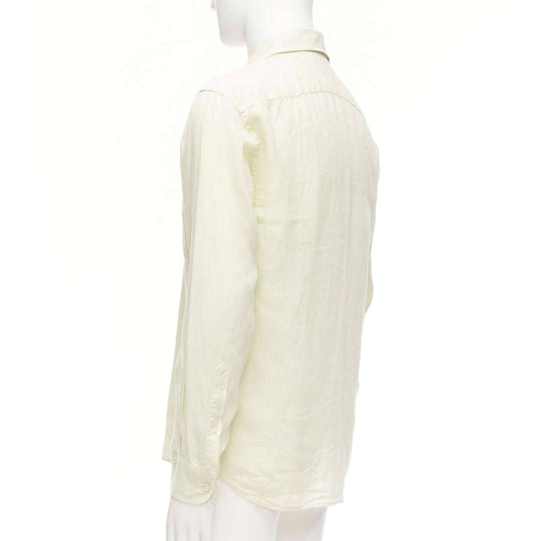 LORO PIANA 100% linen light yellow collared pocketed casual shirt S