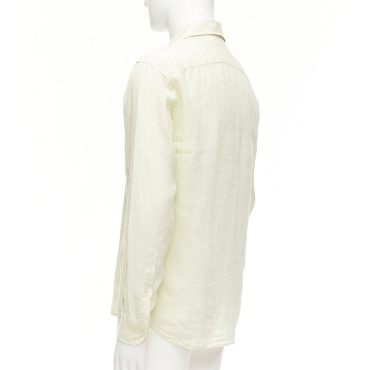 LORO PIANA 100% linen light yellow collared pocketed casual shirt S