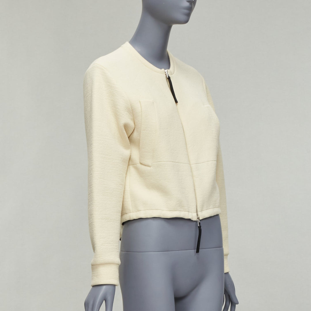 MARNI cream cotton leather zip pull cropped bomber jacket IT36 XXS