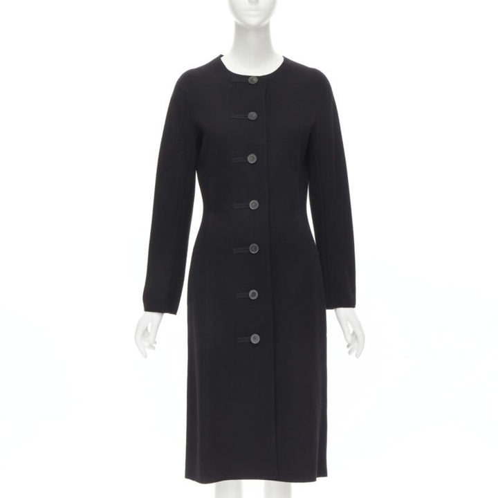 LANVIN Alber Elbaz 2004 black wool pinched darts button front fitted coat FR38 S