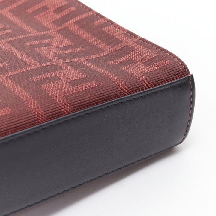 FENDI Zucca FF monogram red canvas black leather zip clutch bag