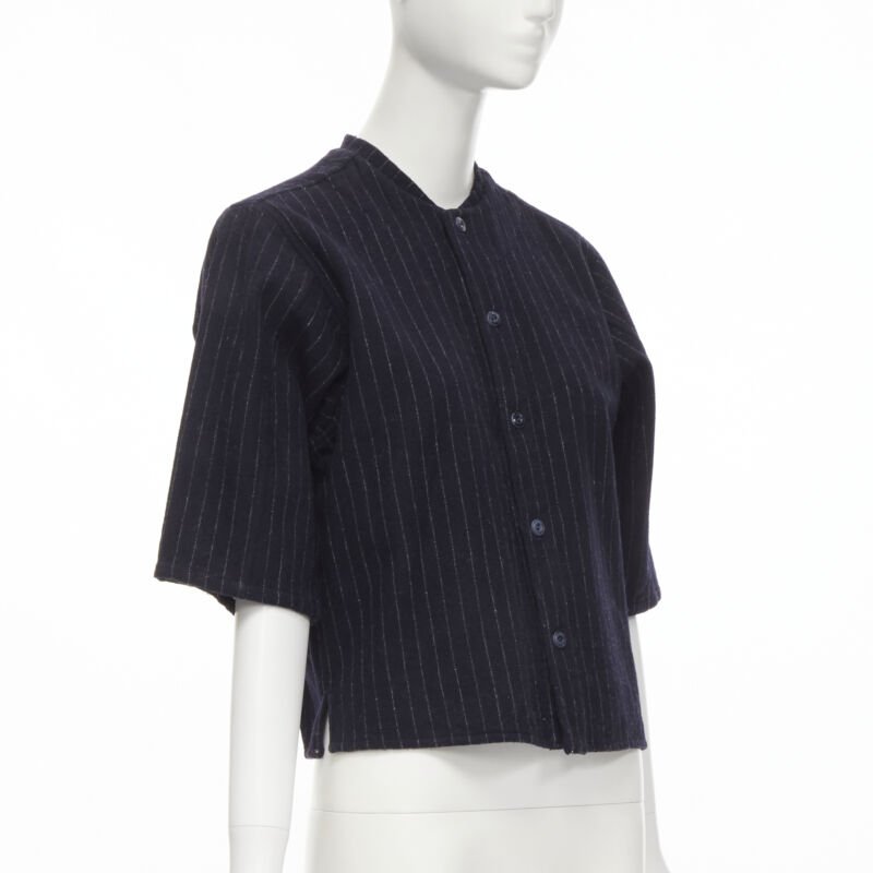 vintage COMME DES GARCONS 1980s navy blue pinstripe wool boxy baseball shirt S