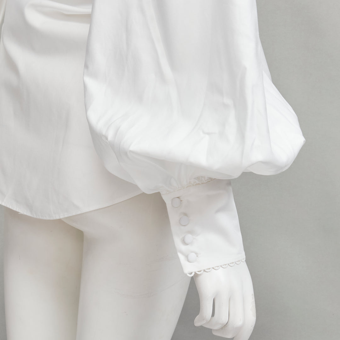ACLER white cotton eyelet cutout big bow puff sleeve blouse US2 S