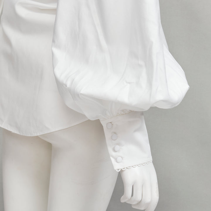 ACLER white cotton eyelet cutout big bow puff sleeve blouse US2 S