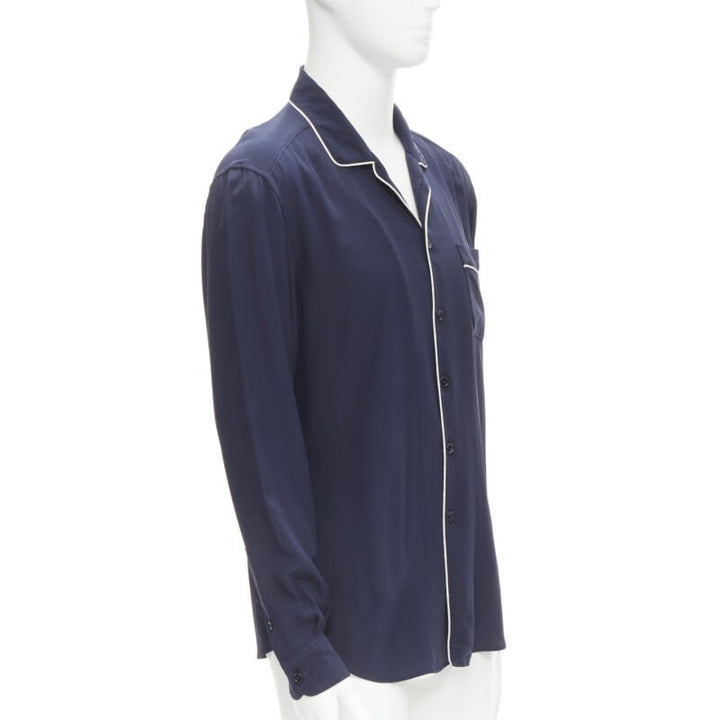 DOLCE GABBANA navy blue white piping casual pajama shirt S IT4