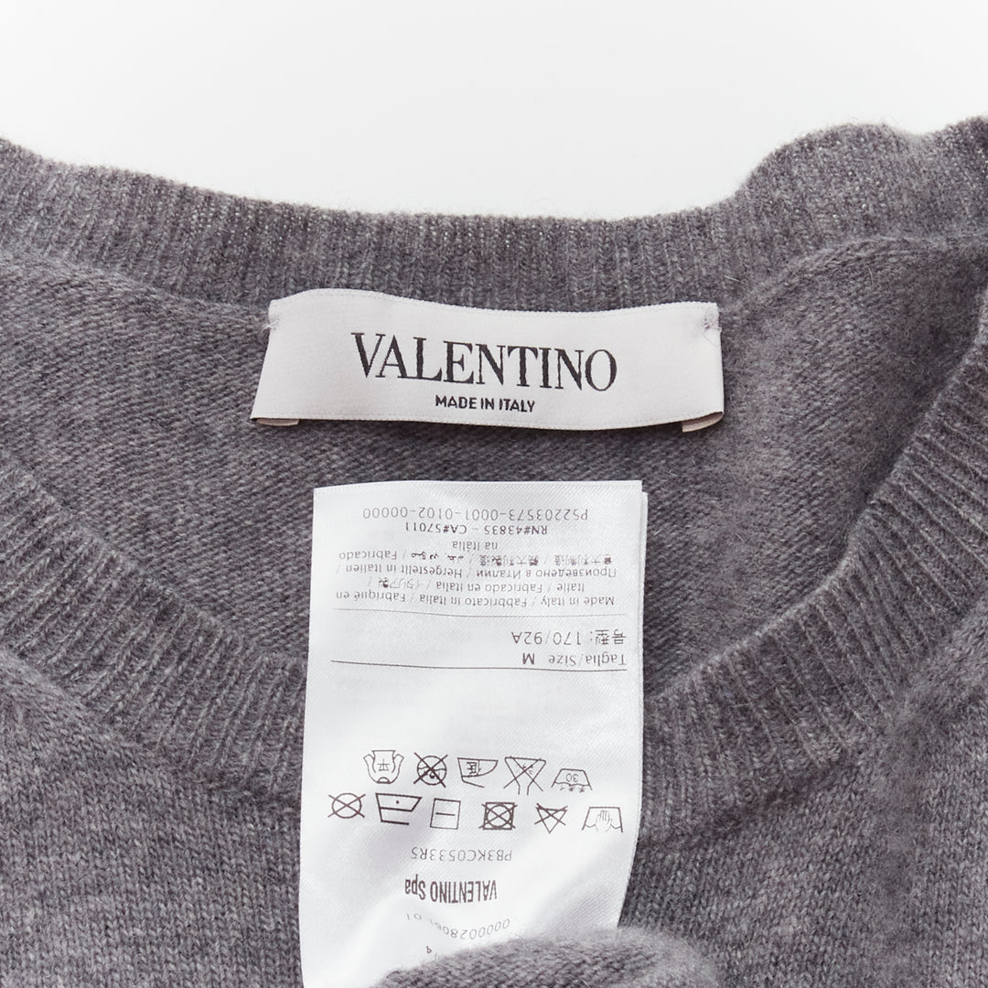 VALENTINO grey virgin wool cashmere pink cursive graphic logo sweater top M