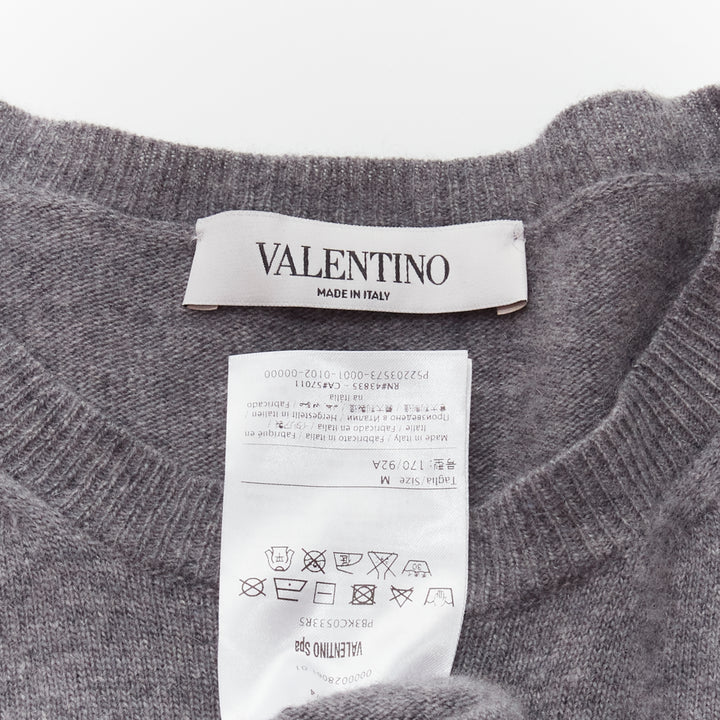 VALENTINO grey virgin wool cashmere pink cursive graphic logo sweater top M
