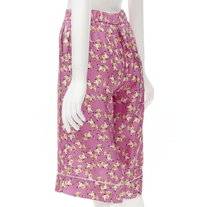 GUCCI CNY 2019 100% silk pink piggy print cropped pajama shorts IT36 XS rare