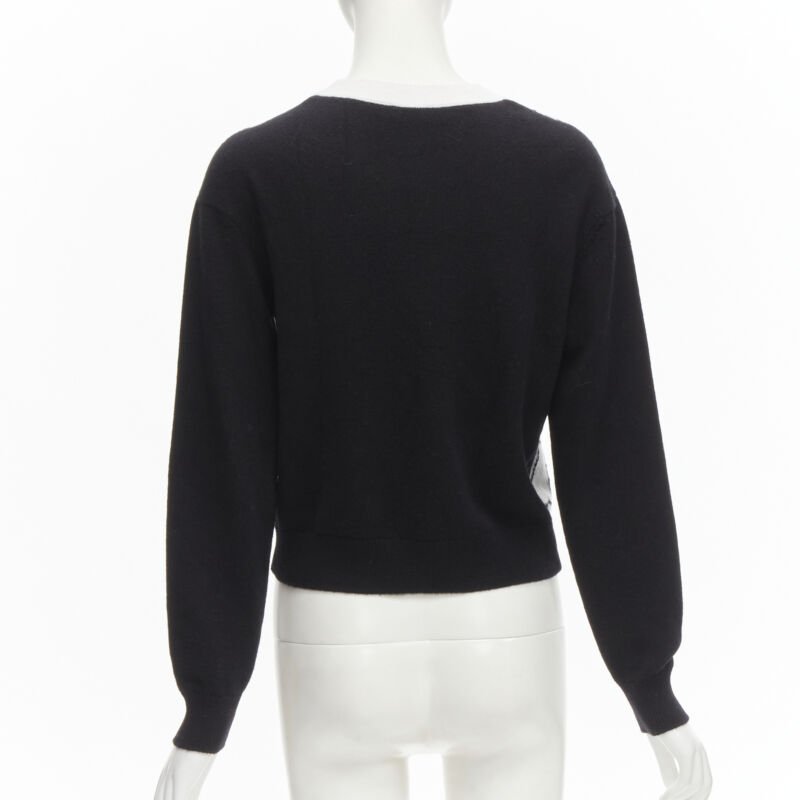 CHANEL 22C cashmere black white Dove bird CC pullover sweater FR34 XS