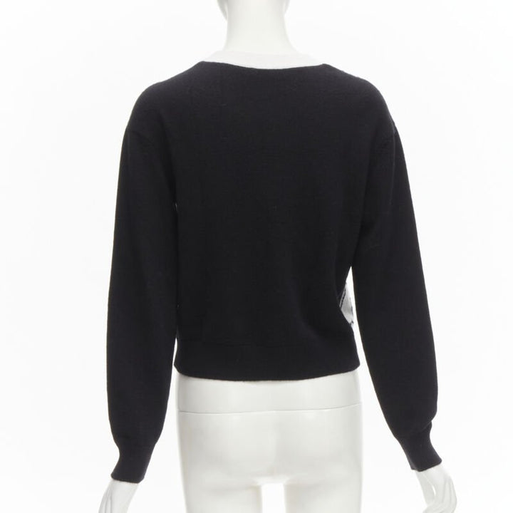 CHANEL 22C cashmere black white Dove bird CC pullover sweater FR34 XS