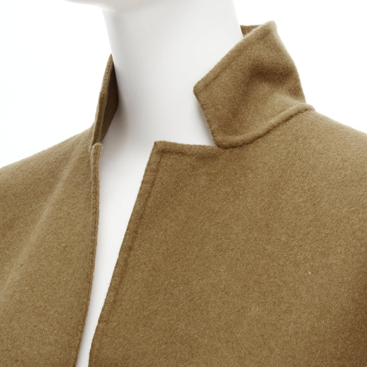 TIBI brown virgin wool angora cape sleeve high collar coat US0 XS