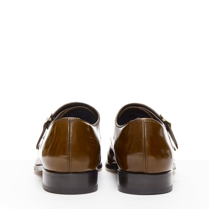 TOM FORD Spazzolato brown leather buckles monk strap loafers UK7 EU41