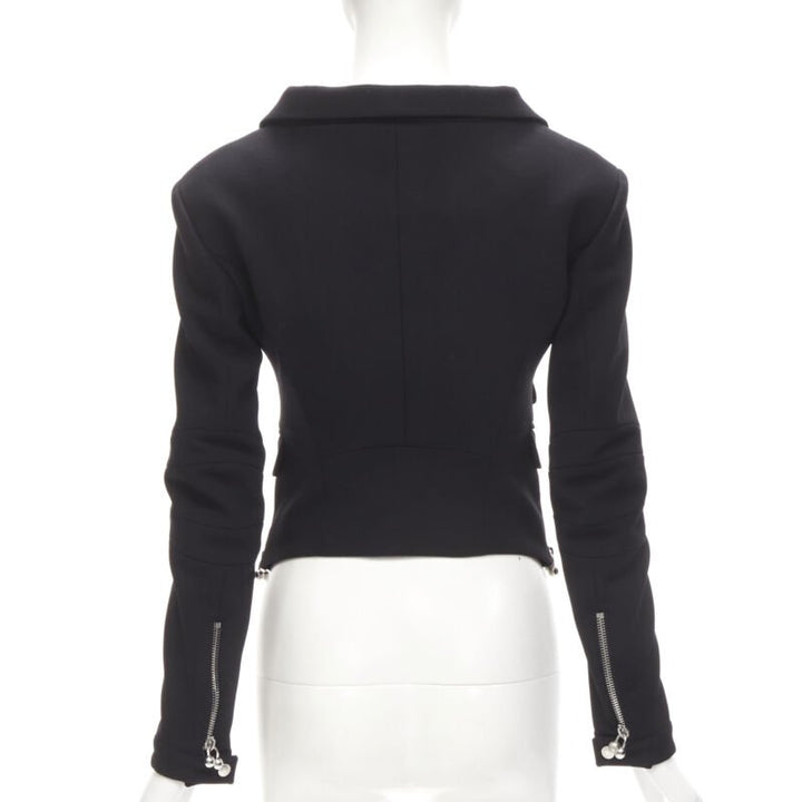 DSQUARED2 silver punk Barbell Piercing zipper black cropped blazer S