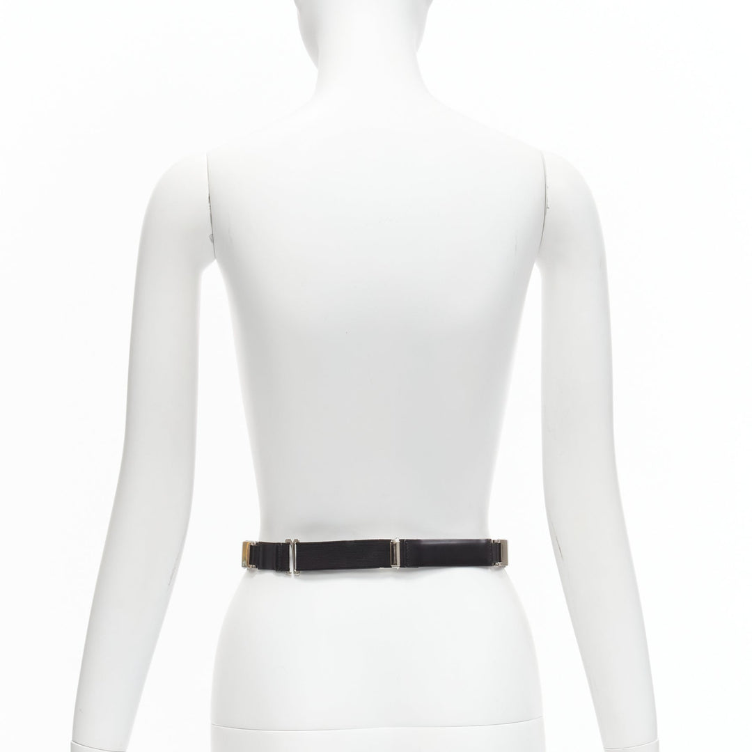 TOGA ARCHIVES silver mirrored acrylic tiles black leather elasticated belt