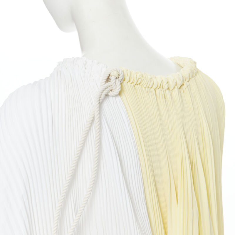 MARNI yellow white knife pleat stringed cord open back voluminous top FR40