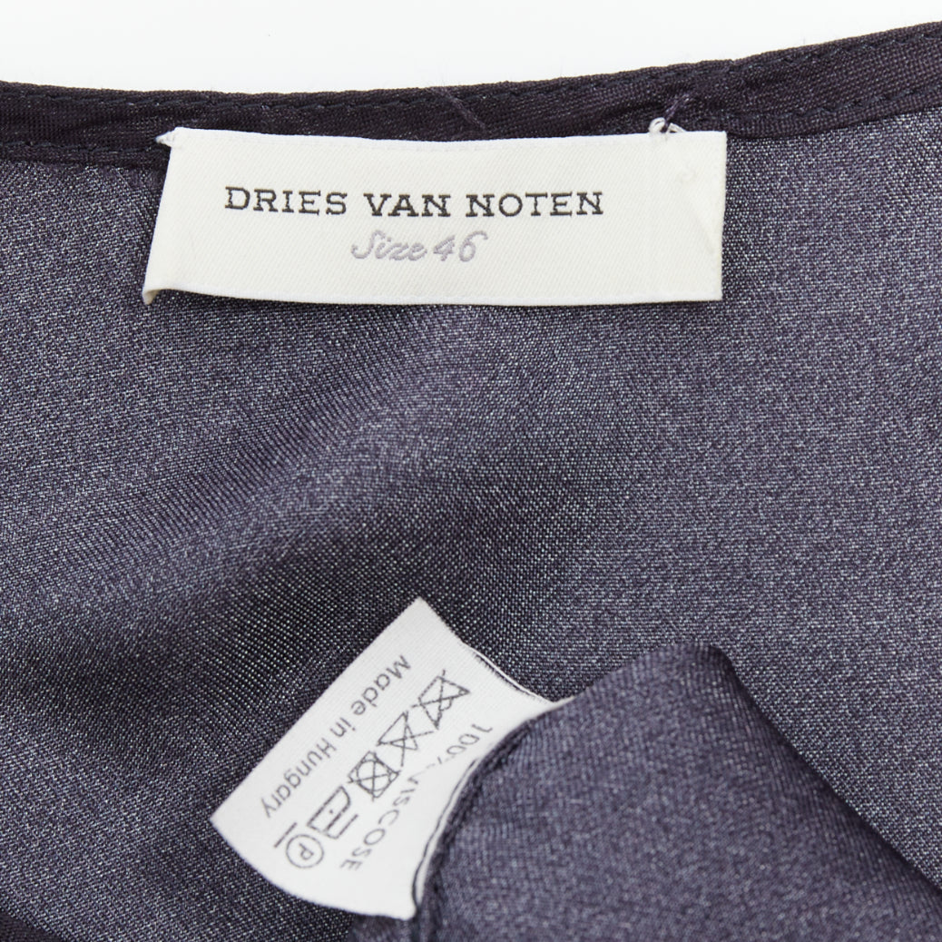 DRIES VAN NOTEN black viscose gothic R print viscose tank top IT46 S