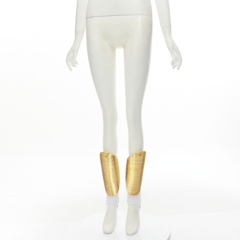 rare GUCCI Alessandro Michele 2019 Runway GG logo gold padded shin guards socks