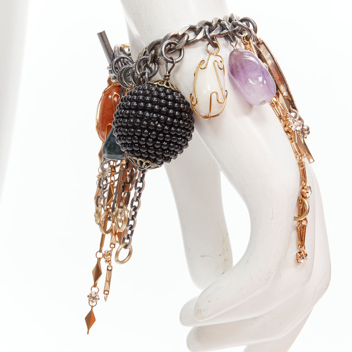 MAWI LONDON faux stone amethyst petalite silver flower chain bracelet