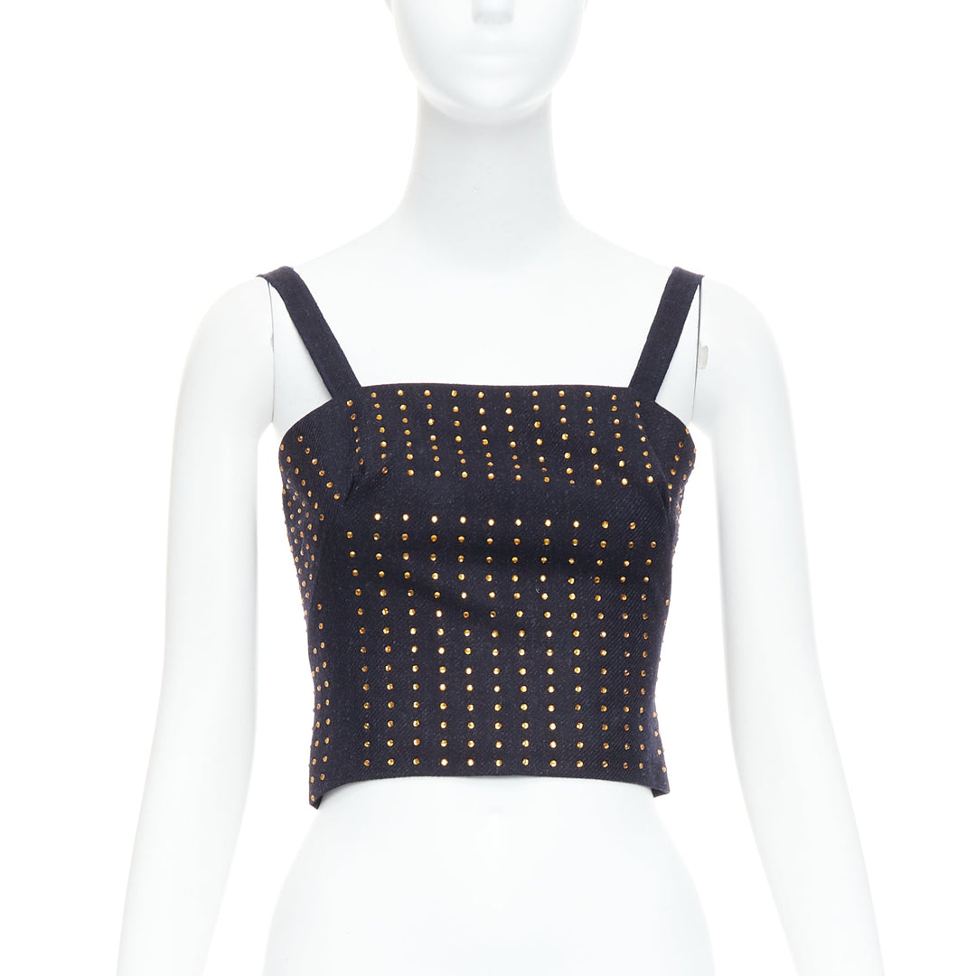 MIU MIU Vintage 1998 Runway fleece wool black crystal bustier top IT38 XS
