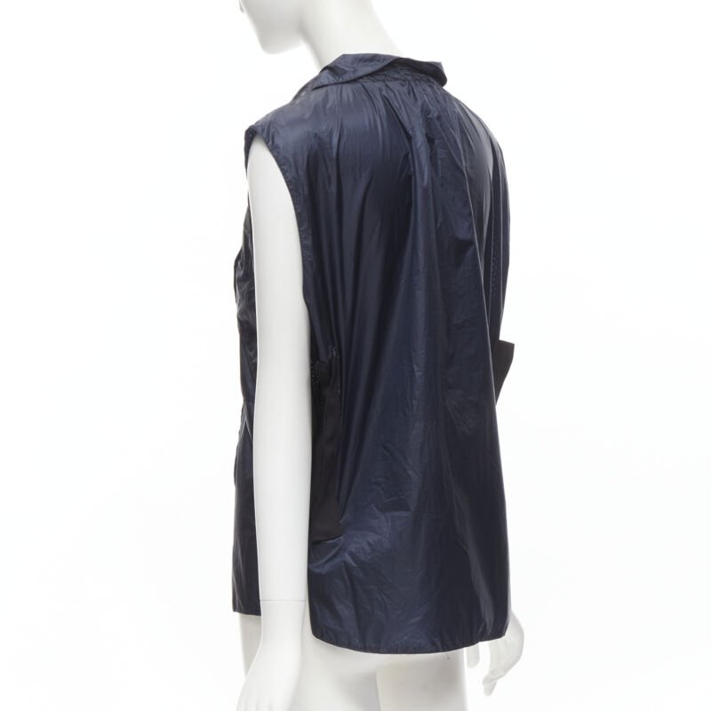 SACAI 2015 navy blue light nylon technical pocket grosgrain zip vest S