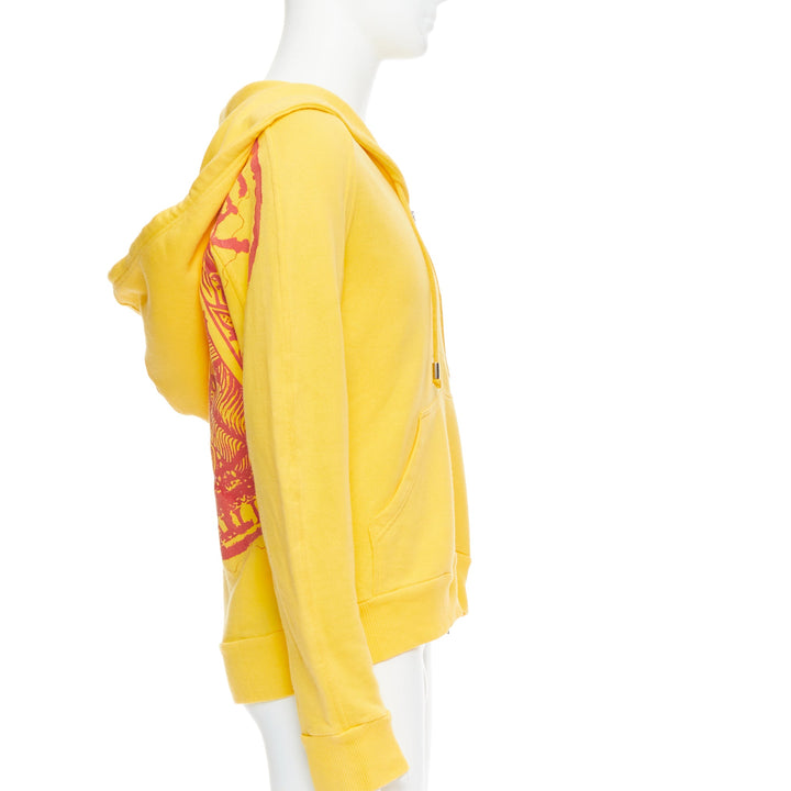 JOHN GALLIANO yellow cotton red logo print back raglan hoodie L