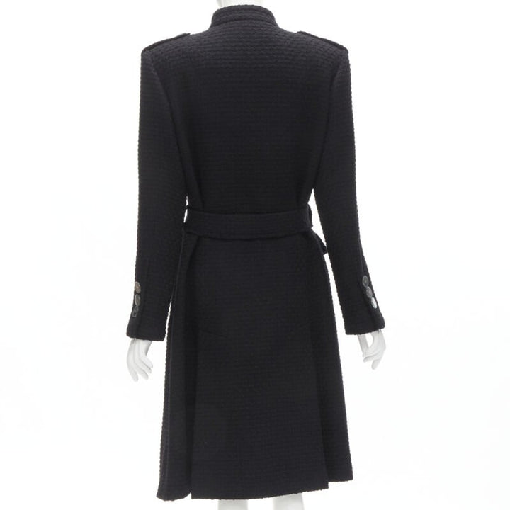 CHANEL 17A Paris Cosmopolite black tweed CC button 4-pocket  belted coat FR44 XL