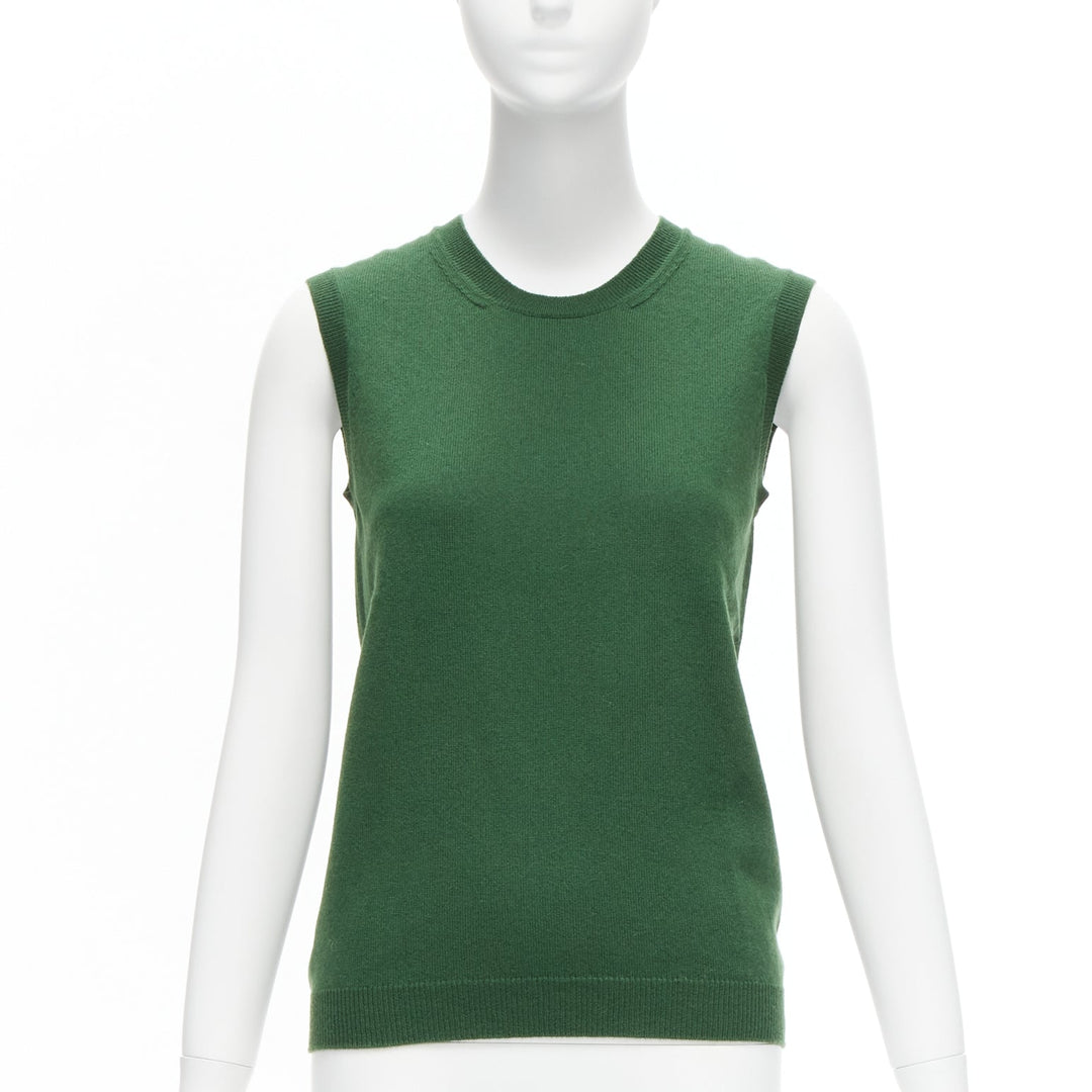 JIL SANDER 100% cashmere forest green crew neck sleeveless sweater vest FR34 XS