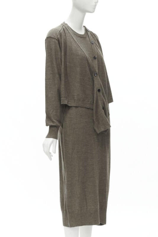 LEMAIRE brown merino wool blend tie front cardigan sweater dress XS