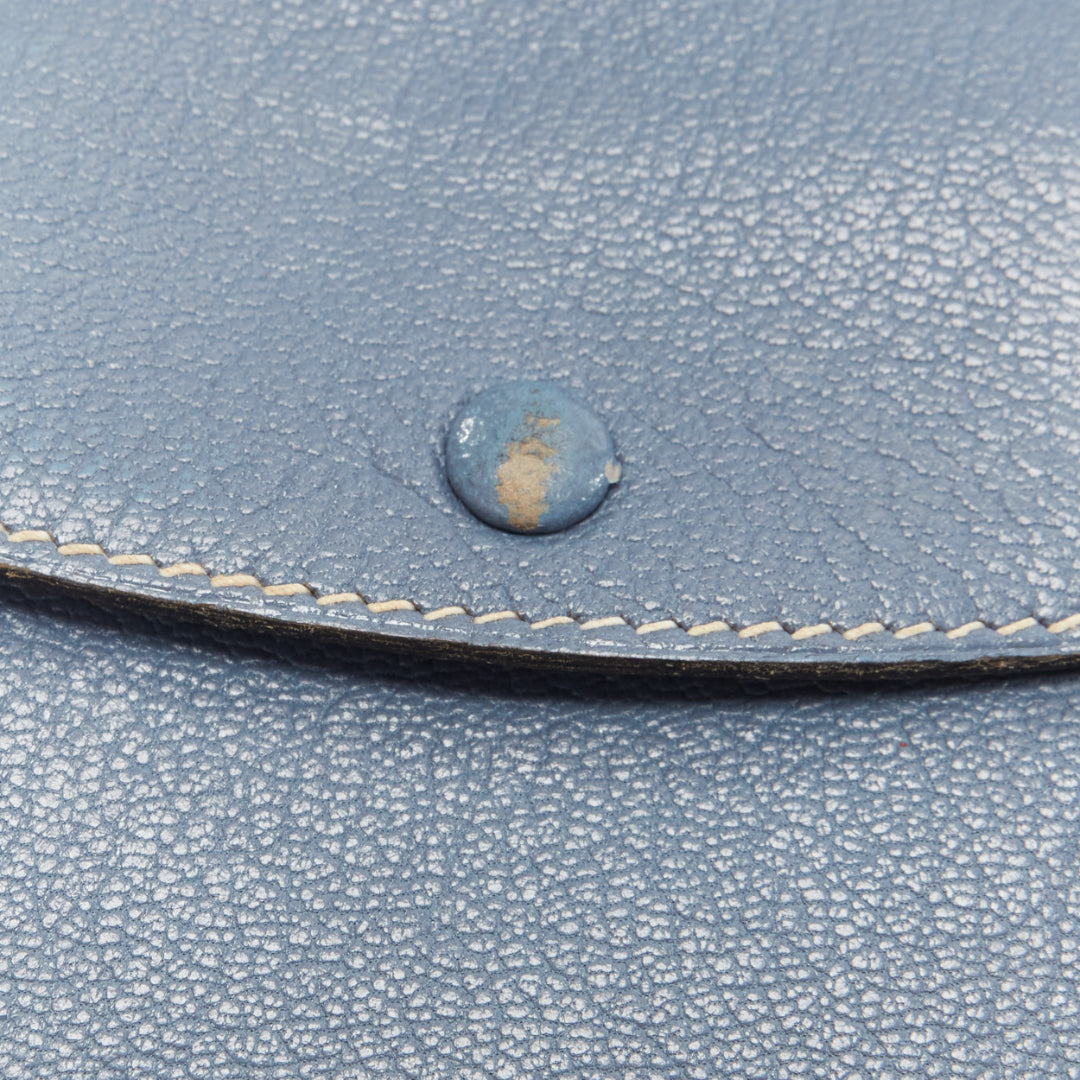 HERMES blue scaled leather silver logo bifold coins wallet