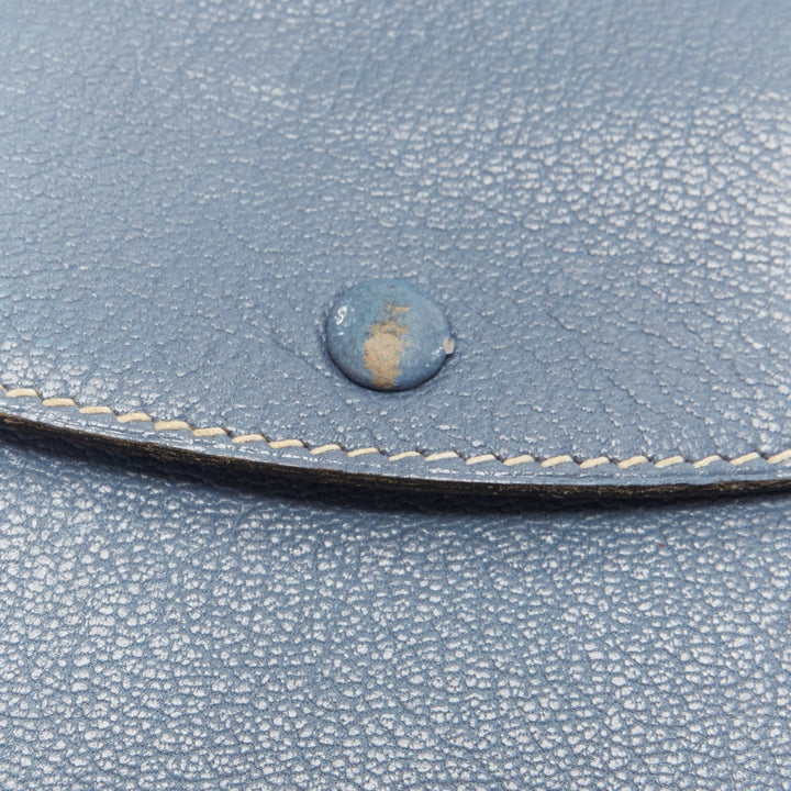 HERMES blue scaled leather silver logo bifold coins wallet