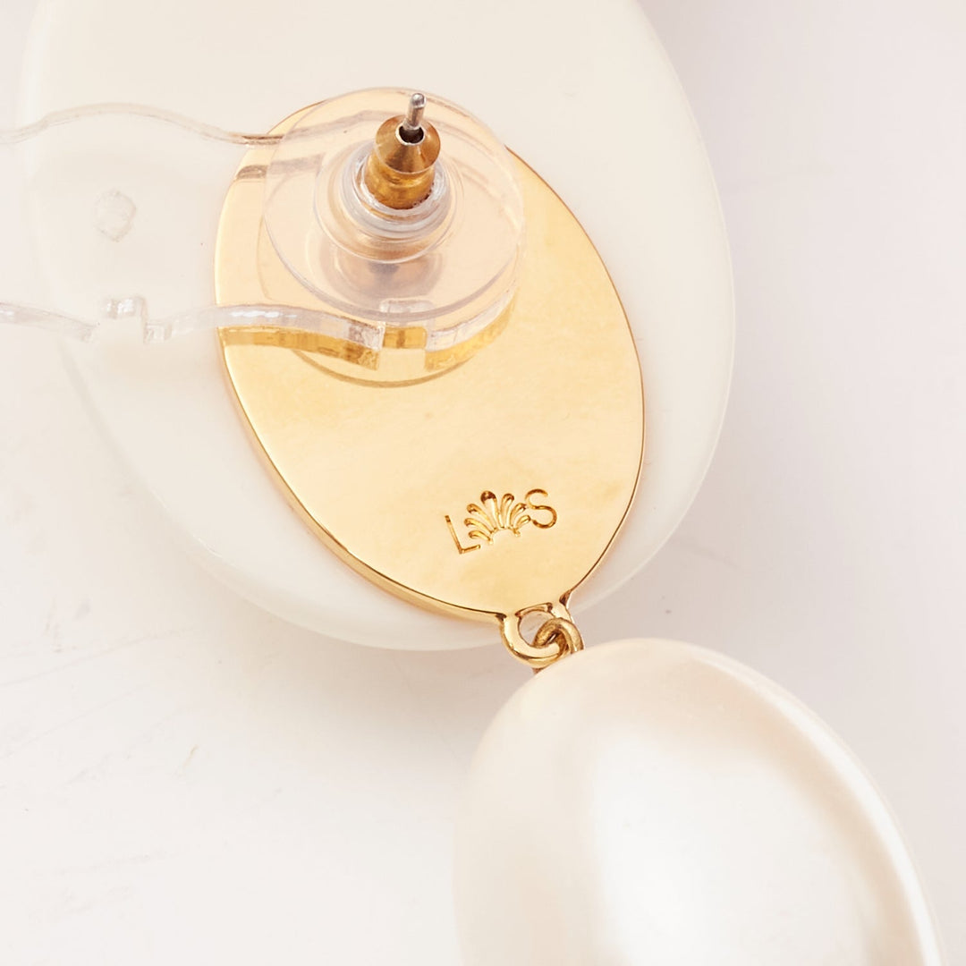 LELE SADOUGHI cream big geometric faux pearls drop pin earrings